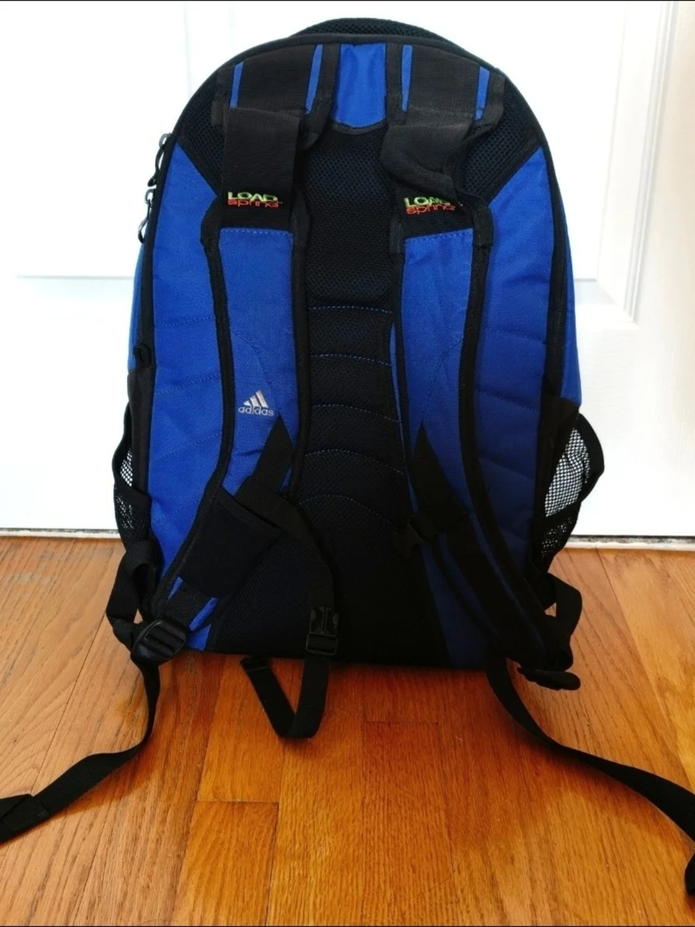 Adidas Load Spring Blue/Black Polyester Backpack with Chest Straps, Many Pockets